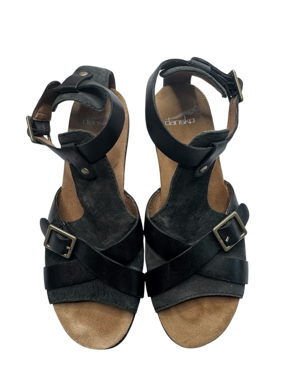Dansko Dominique Sandal Black Leather & Suede Buckle Strap Sandals Size 38